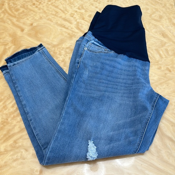 MATERNITY PANT. STRETCHY. SIZE LARGE BLUE JEANS & WAISTBAND. - Picture 1 of 10